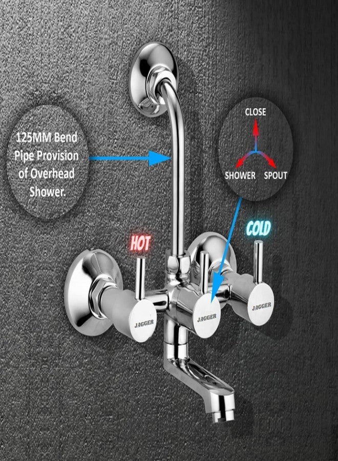 JAGGER JAG150 Brass Wall Mixer with Provision for Over Head Shower and 190mm Long Bend Pipe (Chrome) (Turbo PAN) - Image 3